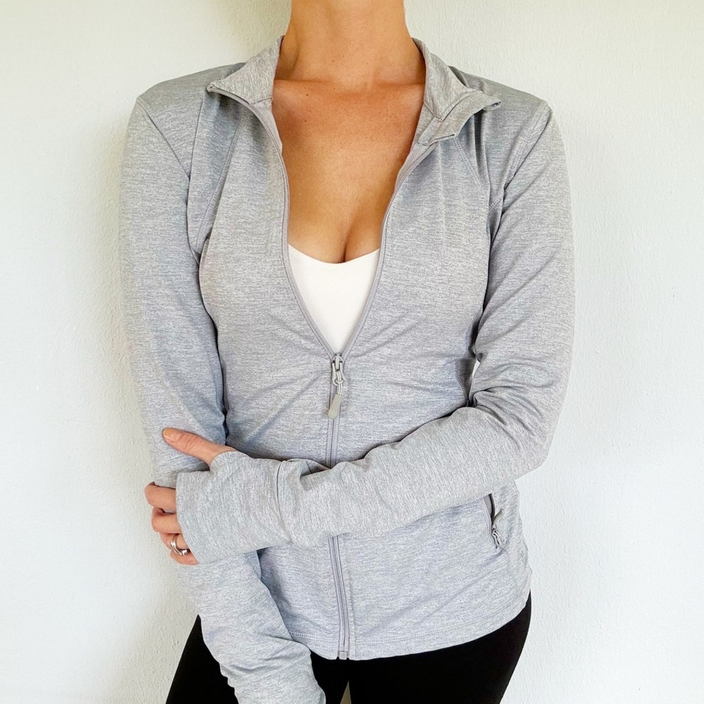 Forever 21 silver gray full zip thumb hole athletic track jacket size large